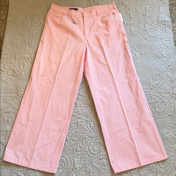 NWT Zara Women's Pink Wide Leg Cotton Pants XL, S Pastel Pink - Picture 3 of 16